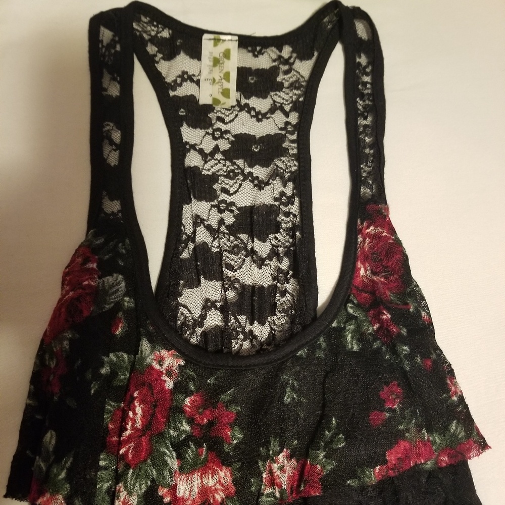 floral and lace tank top
